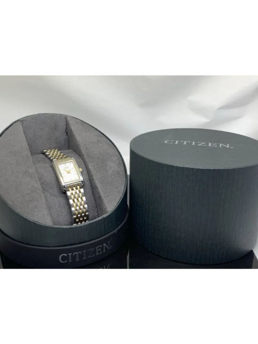 Citizen Women's Watch EJ5854-56A Quartz White Dial Two Tone Steel Tank Petite